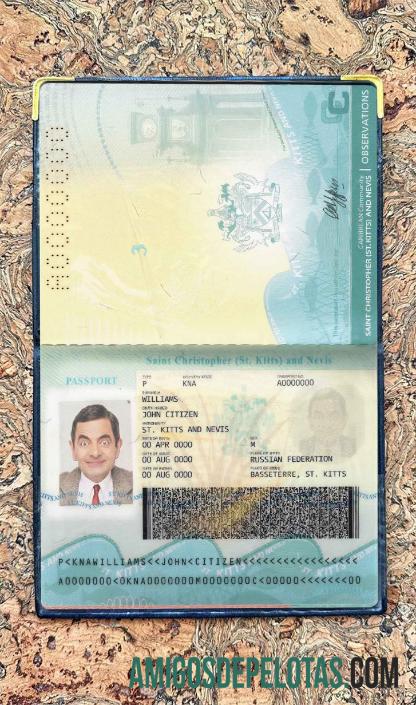 Foto do passaporte de São Cristóvão e Névis exemplo real